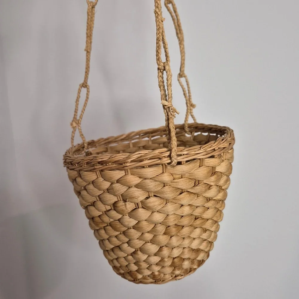 Vintage Wicker Hanging Planter Basket Natural Woven Rattan Boho Home Decor Tan